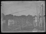 [Kansas] Photograph of construction site of railroad bridge foundation