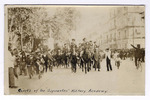 Cadets of "Aspirantes" Military Academy riding horseback through streets of Mexico City