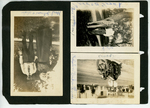 [Johnson] Photograph of Two Men by Tree, Man on Motorcycle, and Older Couple