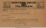 Western Union Telegram from Governor Pat M. Neff to John H. Shary