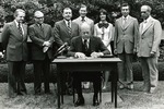Photograph of President Gerald Ford signing annual Hispanic Heritage Month proclamation
