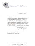 Letter from Tom Landry to Dr. Mario Ramirez: 1978-11-06