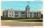 Postcard, Matamoros - Colegio Modelo High School building by Curt Teich & Co. and Robert Runyon