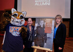 [Alumni] Photograph of Ozzie the Ocelot, Dr. Juliet Garcia, and Nadia Paredes by University of Texas at Brownsville and Paul Chouy