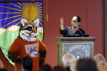 [Faculty Convocation] Photograph of Dr. Juliet Garcia and Ozzie the Ocelot by University of Texas at Brownsville